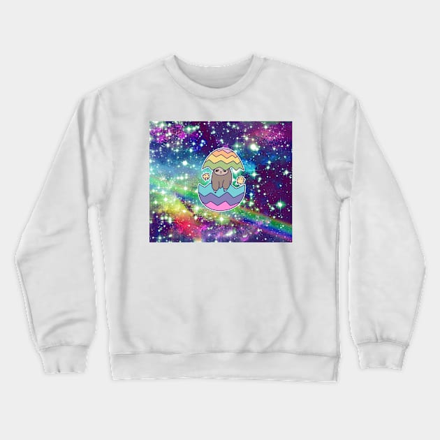 Easter Egg Sloth - Rainbow Space Crewneck Sweatshirt by saradaboru
